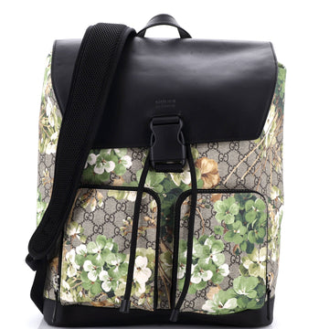 Buckle Backpack Blooms Print GG Coated Canvas and Leather