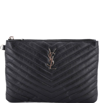Classic Monogram Wristlet Pouch Matelasse Chevron Leather Small