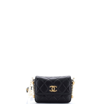About Pearls Flap Card Holder with Chain Quilted Calfskin