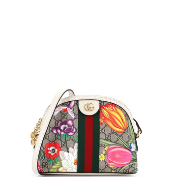 Ophidia Dome Shoulder Bag Flora GG Coated Canvas Small