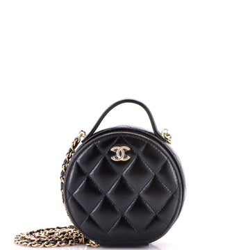 Handle with Care Round Vanity Case with Chain Quilted Lambskin Small