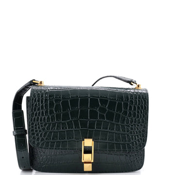 Carre Satchel Crocodile Embossed Leather Medium