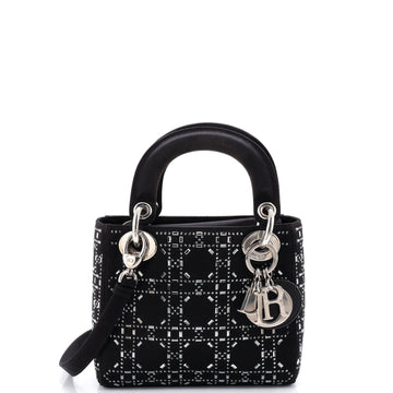 Lady Dior Bag Crystal Embellished Cannage Quilt Satin Mini