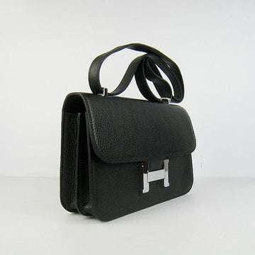 Hermes Calf Leather Message Bag H020 Black Silver