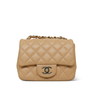 Beige leather Quilted Mini Square Flap Light Gold Hardware