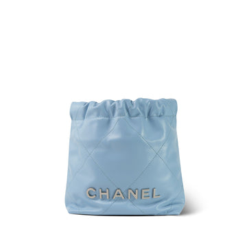 23A Light Blue leather Quilted Mini 22 Bag Silver Hardware