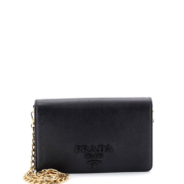 Monochrome Wallet on Chain Saffiano Leather Mini