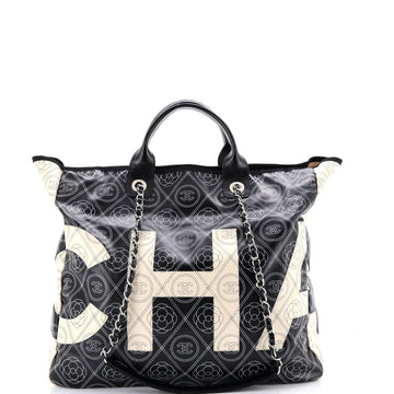 Logo Camellia Shopping Tote Printed Coated Canvas Medium