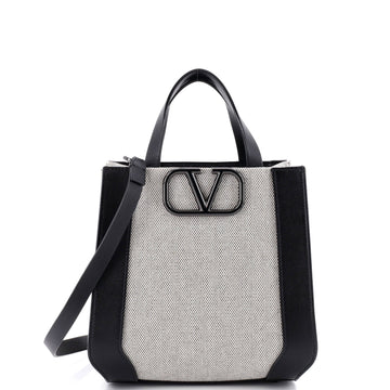 VLogo Signature Tote Bag Canvas and Leather Mini