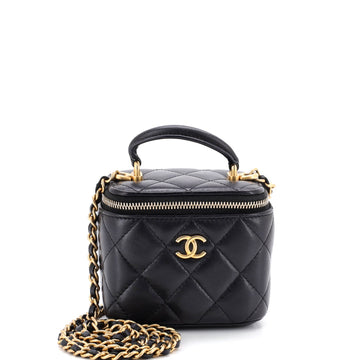 Classic Top Handle Vanity Case with Chain Quilted Lambskin Mini