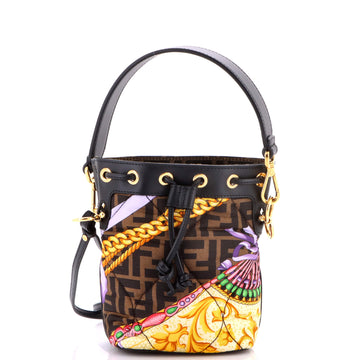 x Versace Fendace Mon Tresor Bucket Bag Quilted Printed Zucca Silk Mini