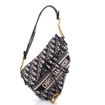 Saddle Handbag Logo Embroidered Oblique Canvas Medium