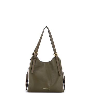 Canterbury Tote Leather and House Check Canvas Medium