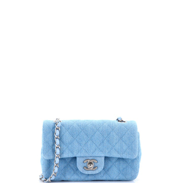 Classic Single Flap Bag Quilted Denim Mini
