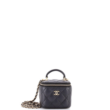 Classic Top Handle Vanity Case with Chain Quilted Lambskin Mini