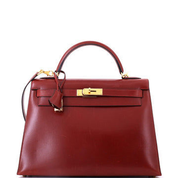 Kelly Handbag Rouge H Box Calf with Gold Hardware 32