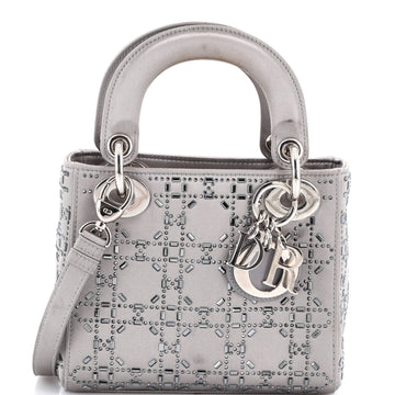 Lady Dior Bag Crystal Embellished Cannage Quilt Satin Mini