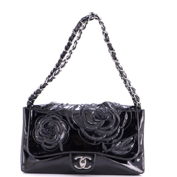 Tweed Petals Camellia Flap Bag Patent Medium