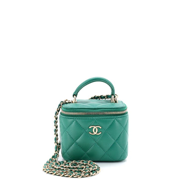 Classic Top Handle Vanity Case with Chain Quilted Lambskin Mini