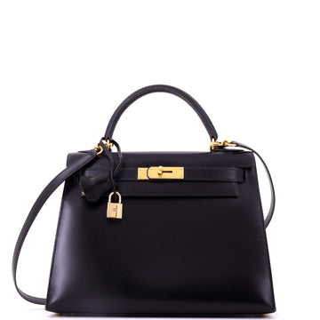 Kelly Handbag Noir Box Calf with Gold Hardware 28