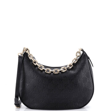 Emblem Half Moon Shoulder Bag GG Embossed Leather Large