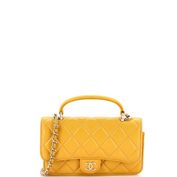 Classic Top Handle Flap Phone Holder with Chain Quilted Lambskin