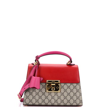 Padlock Top Handle Bag GG Coated Canvas and Leather Small