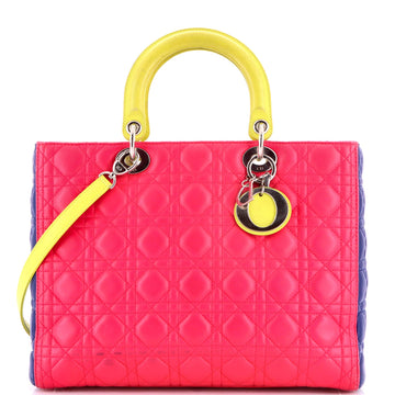 Tricolor Lady Dior Bag Cannage Quilt Leather Large