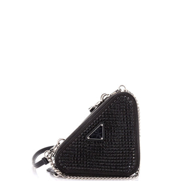 Triangle Double Pouch Crossbody Crystal Embellished Satin Mini