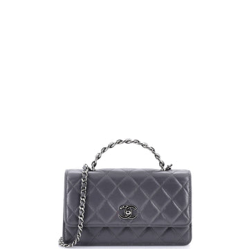 Top Handle Phone Holder with Chain Quilted Lambskin with Crystals