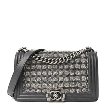 Tweed Calfskin Medium Boy Flap Grey