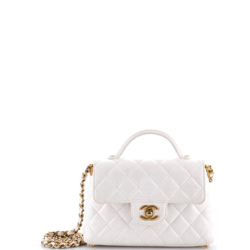 CC Top Handle Flap Bag Quilted Lambskin Small