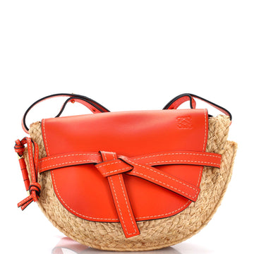 Gate Shoulder Bag Leather with Raffia Small