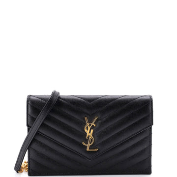 Classic Monogram Wallet on Chain Matelasse Chevron Leather Small