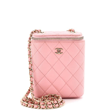 Vertical Classic Vanity Case with Chain Quilted Caviar Small