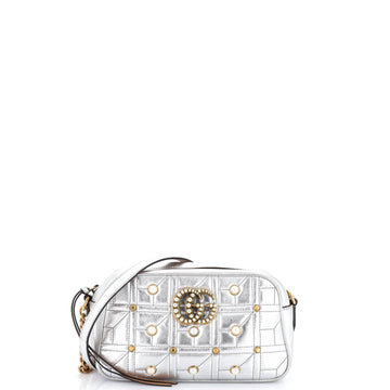 Pearly GG Marmont Shoulder Bag Embellished Matelasse Leather Small