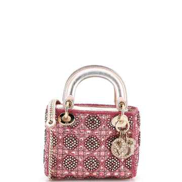 Lady Dior Chain Bag Cannage Beaded Satin with Metallic Leather Mini