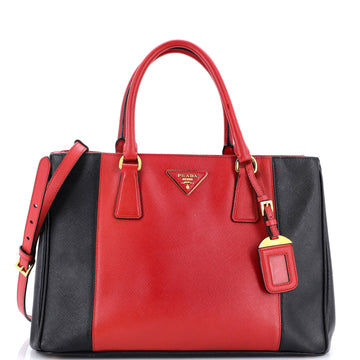 Bicolor Double Zip Lux Tote Saffiano Leather Medium