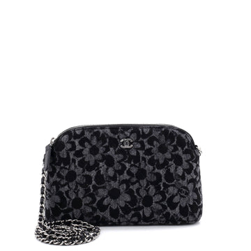 CC Dome Zip Clutch with Chain Quilted Printed Denim Small