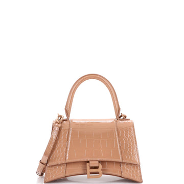 Hourglass Top Handle Bag Crocodile Embossed Leather Small