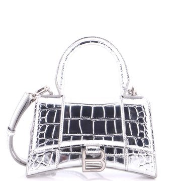 Hourglass Top Handle Bag Crocodile Embossed Leather XS