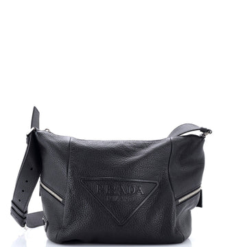 Triangle Logo Embossed Side Zip Shoulder Bag Vitello Daino