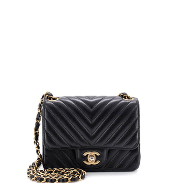Square Classic Single Flap Bag Chevron Lambskin Mini