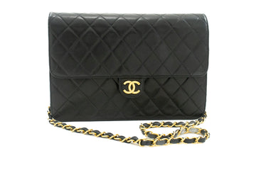 CHANEL Chain Shoulder Bag Clutch Black Quilted Flap Leather Purse k13