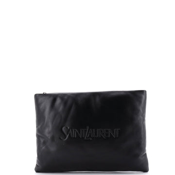 Logo Puffy Pouch Embossed Leather Large
