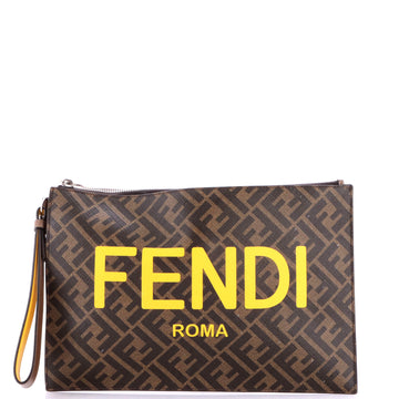 Logo Flat Wristlet Pouch Zucca Coated Canvas Medium