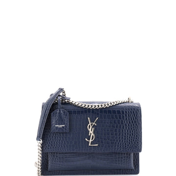 Sunset Crossbody Bag Crocodile Embossed Leather Medium