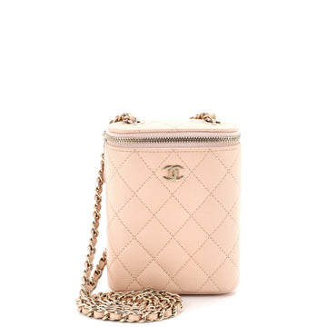 Vertical Classic Vanity Case with Chain Quilted Caviar Small
