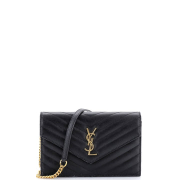 Classic Monogram Wallet on Chain Matelasse Chevron Leather Small