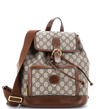 Interlocking G Patch Drawstring Flap Backpack GG Coated Canvas Medium